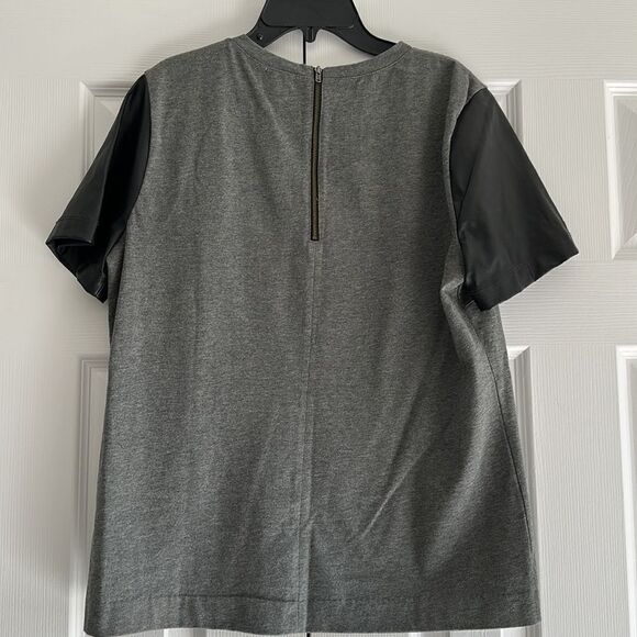 J. Crew Factory Women’s Grey with Faux Leather Sleeves Short Sleeve Top - Picture 5 of 5